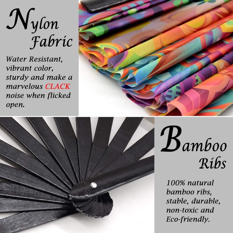 OMyTea Large Bamboo Rave Festival Folding Hand Fan for Men/Women - Chinese Japanese Handheld Fan with Fabric Case - for Electronic Dance Music Party, Performance, Decorations, Gift (Fantasy Flowers) - Image 4